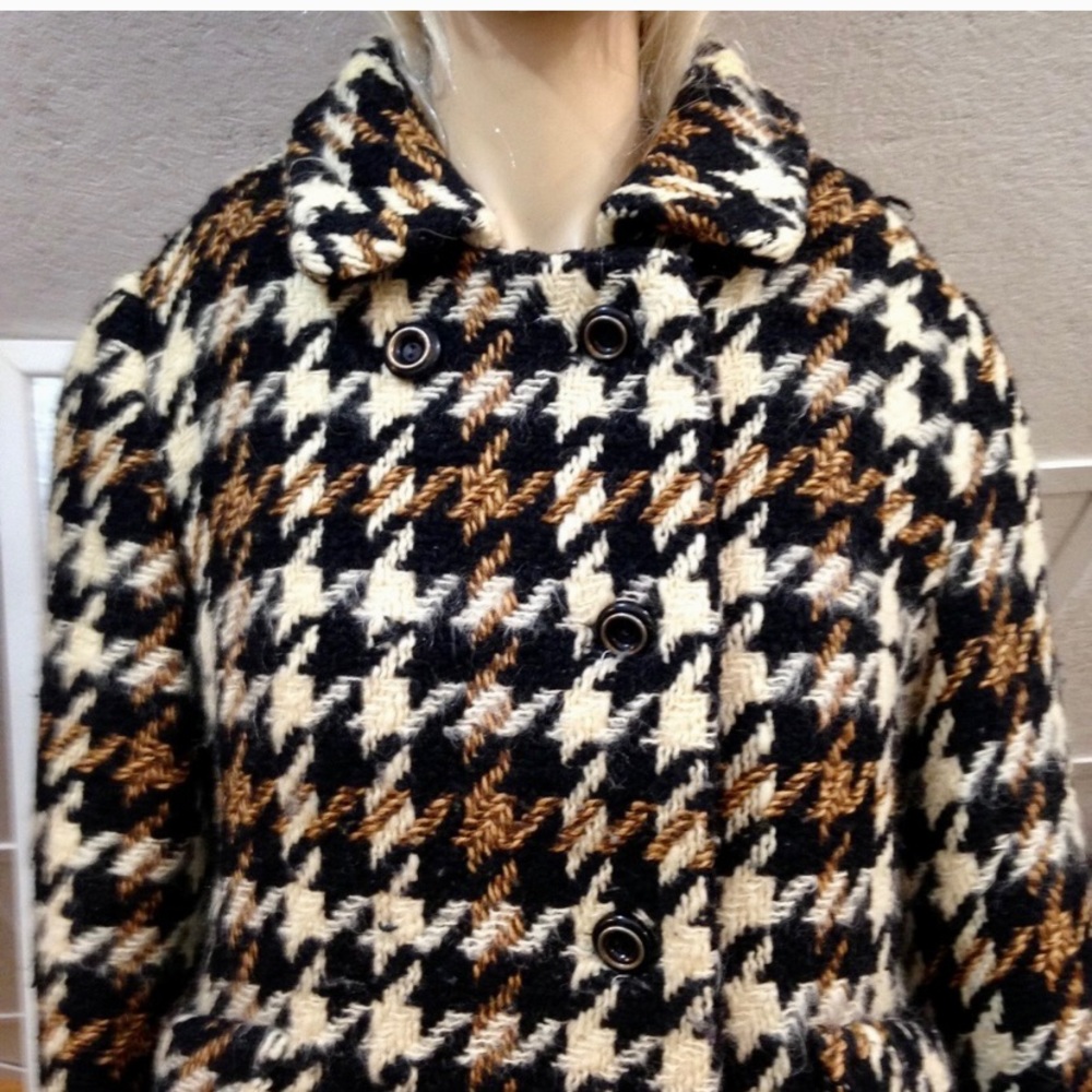 Vintage, Kingsley, Tri-color Houndstooth Wool Dress Coat  (M)